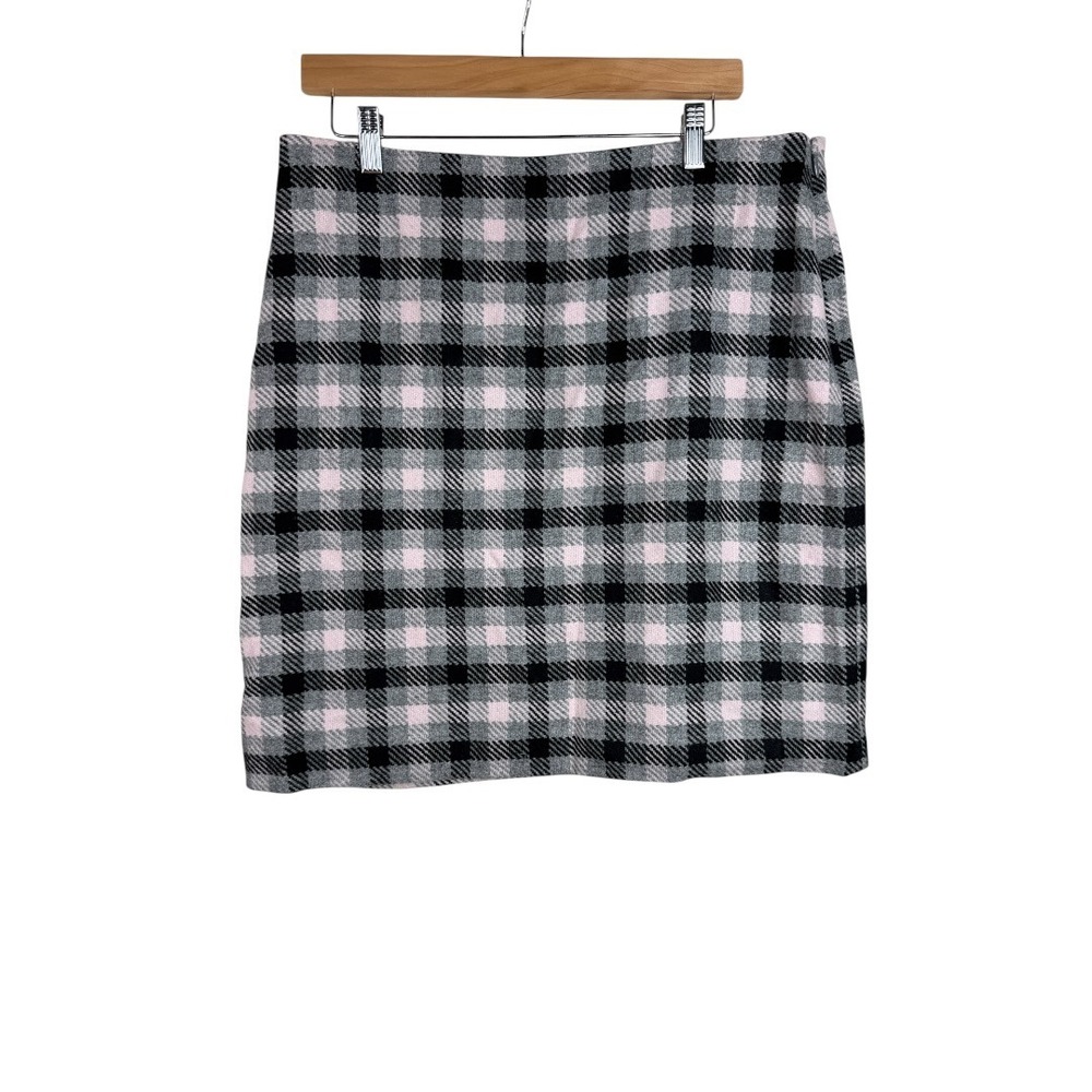 Talbots Wool Blend Plaid‎ Skirt size 12 Black/Pink/Gray
